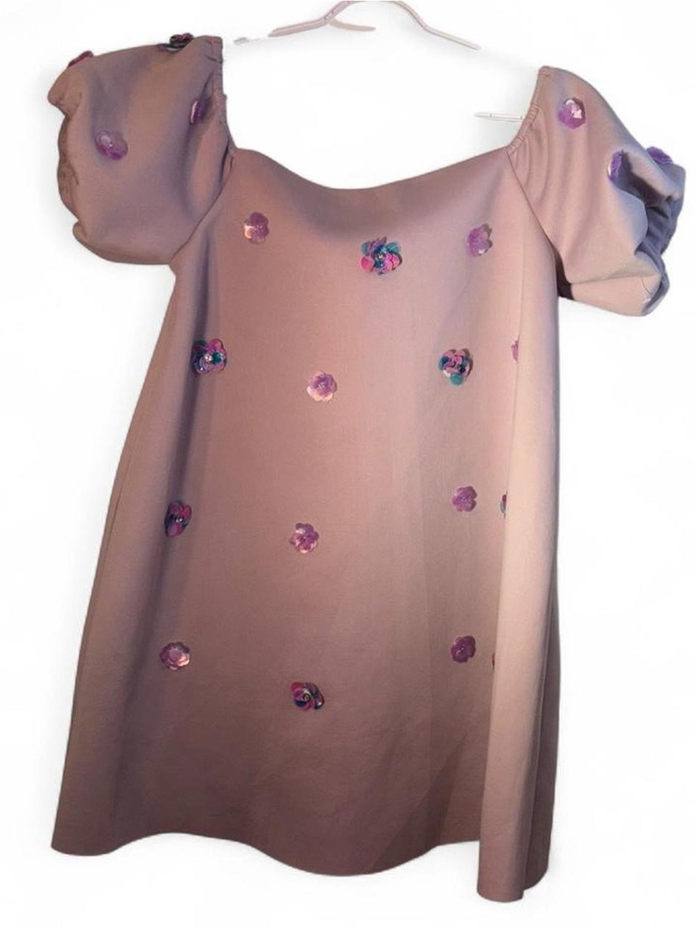 ASOS Maternity Lilac Puff-Sleeve Mini Dress with Sequin Flowers